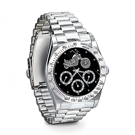 Ride Hard, Live Free Stainless Steel Motorcycle Chronograph Watch: Jewelry Gift For Biker