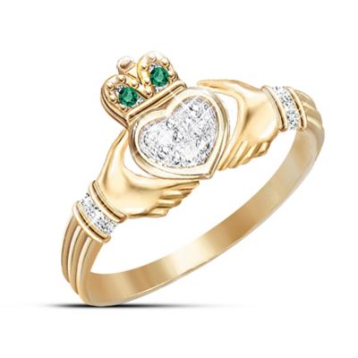 Diamond And Emerald Claddagh Ring Irish Jewelry