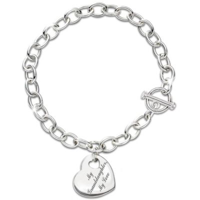 My Granddaughter, My Love Sterling Silver Heart Shaped Charm Bracelet