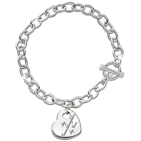 My Granddaughter, My Love Sterling Silver Heart Shaped Charm Bracelet