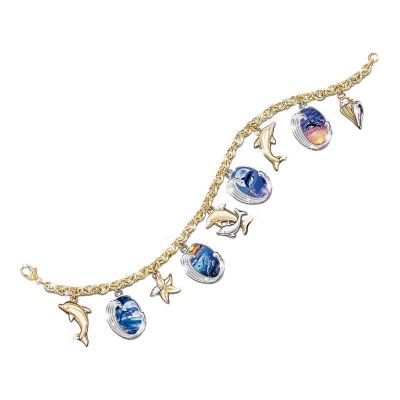 Ocean's Jeweled Splendor Charm Bracelet: Dolphin-Lover Charm Bracelet Jewelry Gift