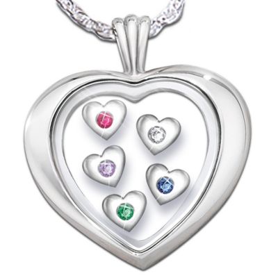 Mother's Loving Heart Sterling Silver Heart-Shaped Birthstone Pendant