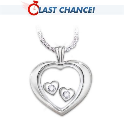 Always & Forever Heart Shaped Sterling Silver Diamond Pendant Necklace Gift For Her