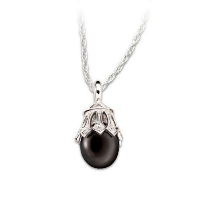 Black Tahitian Pearl & Diamond Sterling Silver Pendant Necklace Jewelry Gift For Her