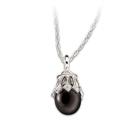 Black Tahitian Pearl & Diamond Sterling Silver Pendant Necklace Jewelry Gift For Her