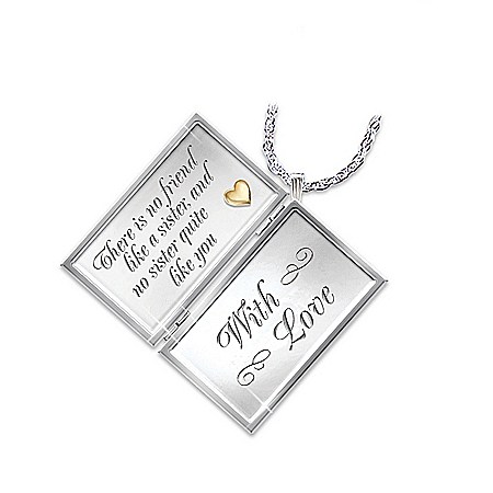 Dear Sister Letter Of Love Sterling Silver And Diamond Engraved Locket Necklace: Sister Gift