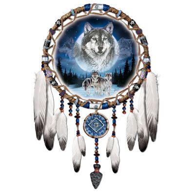 Dreams Of The Wild Wolf Art Native American-Style Dreamcatcher Wall Decor