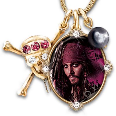 Pirates Of The Caribbean Jeweled Pendant Necklace Featuring Captain Jack Sparrow