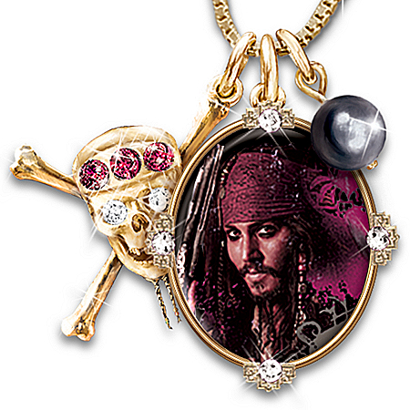 Pirates Of The Caribbean Jeweled Pendant Necklace Featuring Captain Jack Sparrow