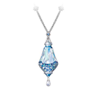 Era Of Louis Tiffany Style Teardrop Pendant Necklace With Swarovski Crystals