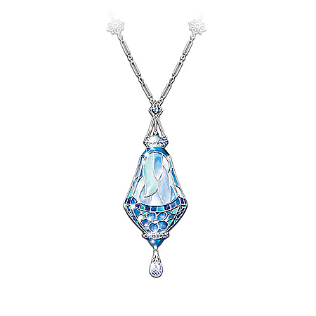 Era Of Louis Tiffany Style Teardrop Pendant Necklace With Swarovski Crystals