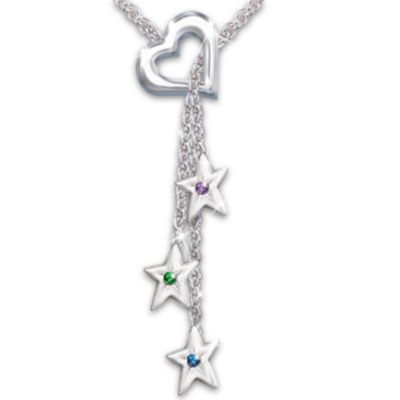 Personalized Birthstone Sterling Silver Star Necklace: Mother's Little Shining Stars