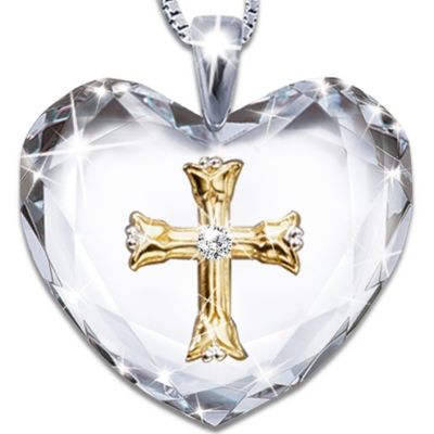 Thomas Kinkade Serenity Prayer Crystal Heart Pendant Necklace: Inspirational Jewelry Gift