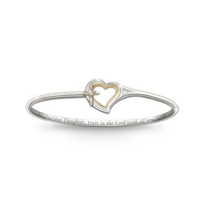 Daughter Engraved Sterling Silver-Plated Bracelet: My Precious Daughter Faith And Love