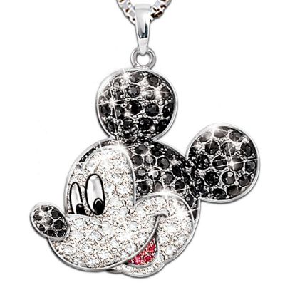 Disney Mickey Mouse Classic Sterling Silver Crystal Pendant Necklace: Disney Jewelry Gift