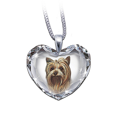 Heart-Shaped Crystal Dog Pendant Necklace: Yorkie, Close To My Heart