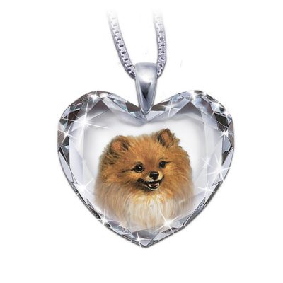 Heart-Shaped Crystal Dog Pendant Necklace: Pomeranian, Close To My Heart