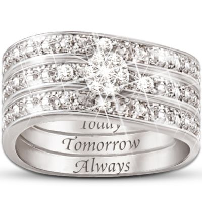 Engraved Diamond Womens Three Band Ring: Hidden Message Of Love