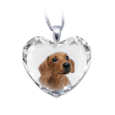 Heart-Shaped Crystal Dog Pendant Necklace: Dachshund, Close To My Heart