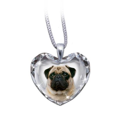 Heart-Shaped Crystal Dog Pendant Necklace: Pug, Close To My Heart