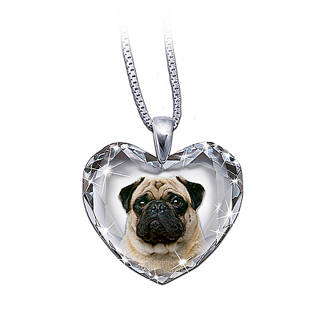Heart-Shaped Crystal Dog Pendant Necklace: Pug, Close To My Heart