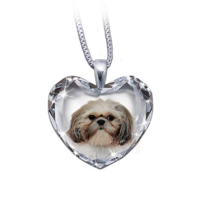 Heart-Shaped Crystal Dog Pendant Necklace: Shih Tzu, Close To My Heart