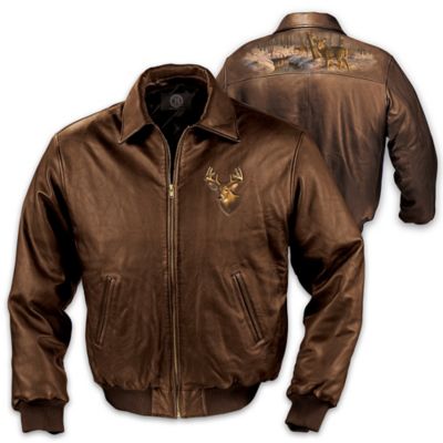 Wildlife Art Men's Leather Jacket: The Northwoods Legends