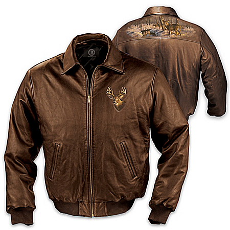 Wildlife Art Men's Leather Jacket: The Northwoods Legends