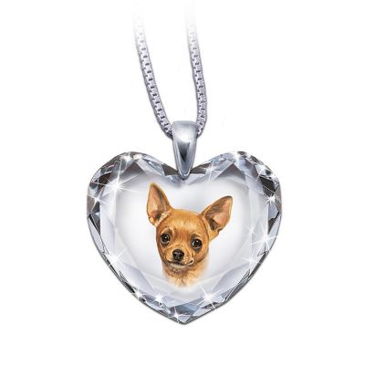 Heart-Shaped Crystal Dog Pendant Necklace: Chihuahua, Close To My Heart