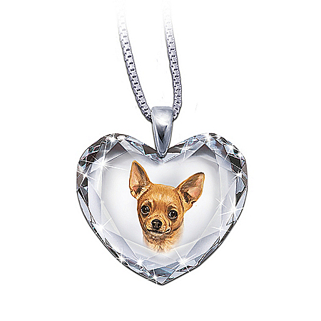 Heart-Shaped Crystal Dog Pendant Necklace: Chihuahua, Close To My Heart