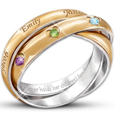 A Heartfelt Bond Personalized Birthstone Trinity Ring: Engraved Jewelry Gift For Mom