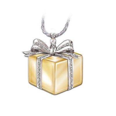 Sterling Silver And Diamond Gift Box Pendant Necklace: Gift Of Love