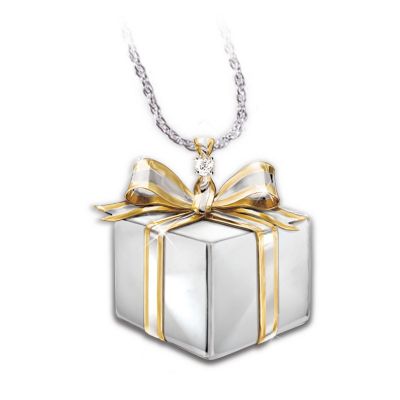 Daughter-In-Law Gift Sterling Silver Diamond Gift Box Pendant Necklace: Jewelry Gift