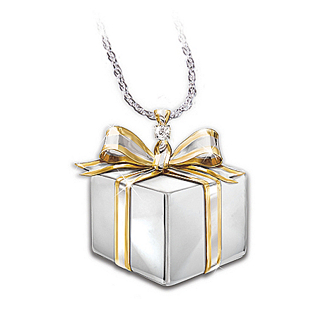 Daughter-In-Law Gift Sterling Silver Diamond Gift Box Pendant Necklace: Jewelry Gift