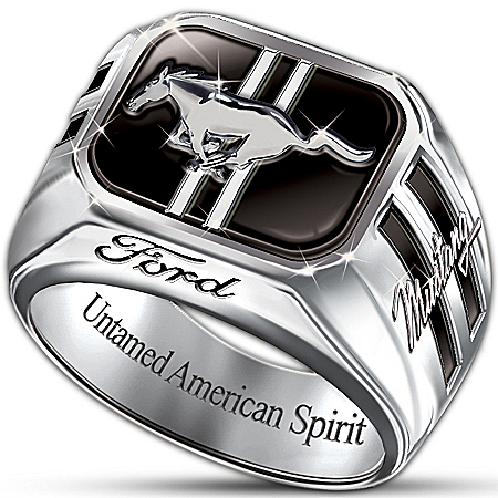 Engraved Sterling Silver Ford Mustang Mens Ring: Untamed American Spirit