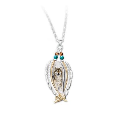 Sterling Silver Wolf Art Pendant Necklace: Spirit Of The Wild