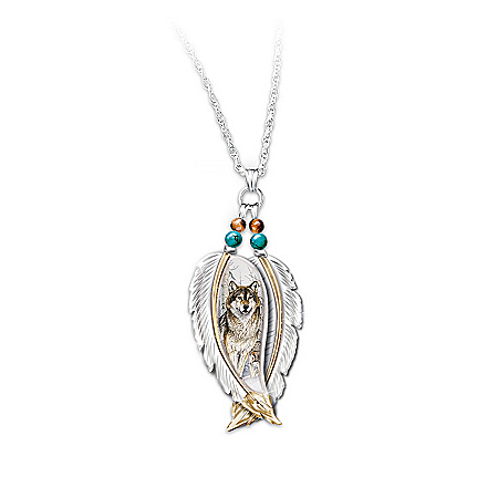 Sterling Silver Wolf Art Pendant Necklace: Spirit Of The Wild