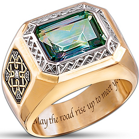 Diamond And Mystic Topaz Men's Ring: Pride Of Ireland