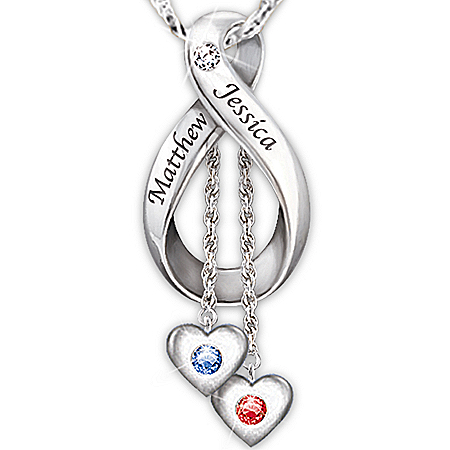 Personalized Engraved Diamond And Birthstone Pendant Necklace: Love Never Ends