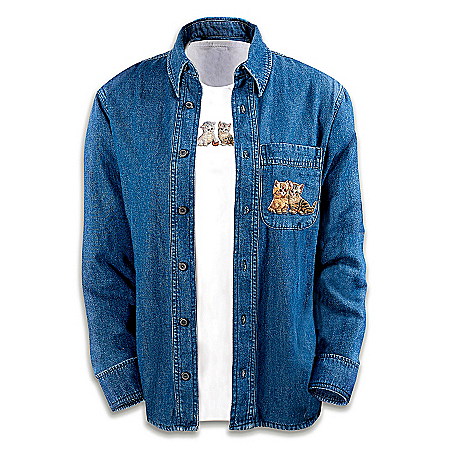 Kitten Comforts Two-Piece Denim Shirt Set