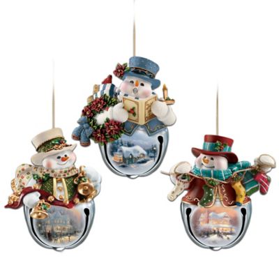 Thomas Kinkade Snow-Bell Holidays Snowman Ornaments: Set Of Three