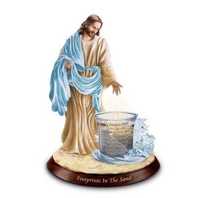 Jesus Christ Inspirational Candleholder: Footprints In The Sand