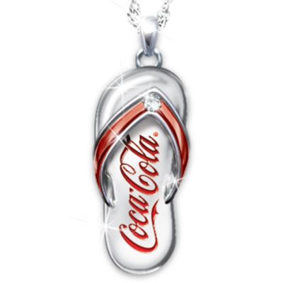 Coca-Cola Diamond Flip Flop Engraved Pendant Necklace