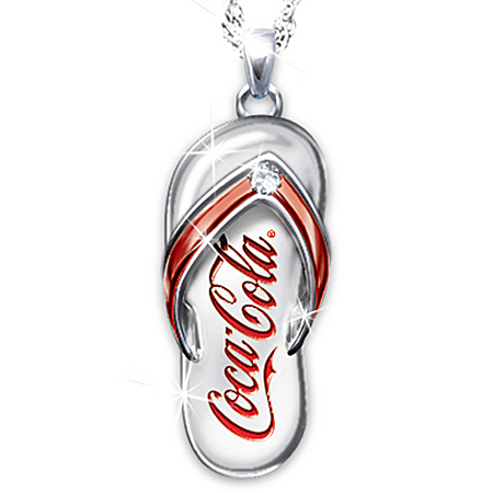 Coca-Cola Diamond Flip Flop Engraved Pendant Necklace