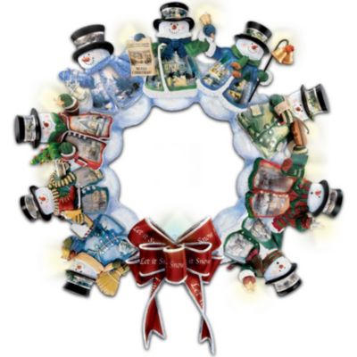 Thomas Kinkade Illuminated Musical Snowman Wreath: Let It Snow