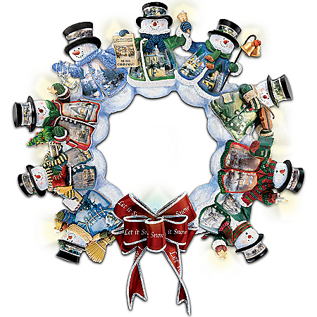 Thomas Kinkade Illuminated Musical Snowman Wreath: Let It Snow