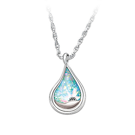 Diamond And Created Opal Engraved Pendant Necklace: I Am With You
