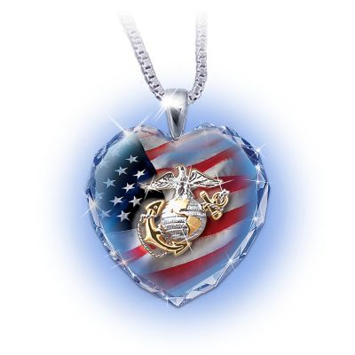 USMC Crystal Heart Pendant Necklace: Semper Fidelis Pride Gift