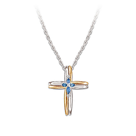 The Trinity Sapphire and Diamond Cross Pendant Necklace