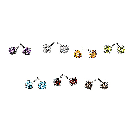 A Week Of Genuine Gemstones Stud Earrings: Set Of Seven Pairs